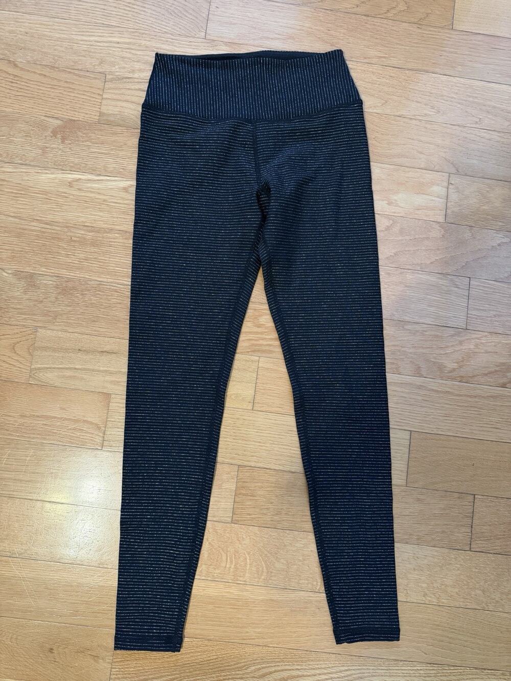 Glyder High Rise Ankle Leggings Black Silver Stripe Knit Stretch Yoga S